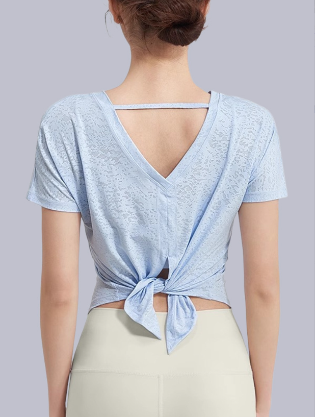 Womens Lace Short Sleeve T-Shirt Casual Round Neck Yoga Top